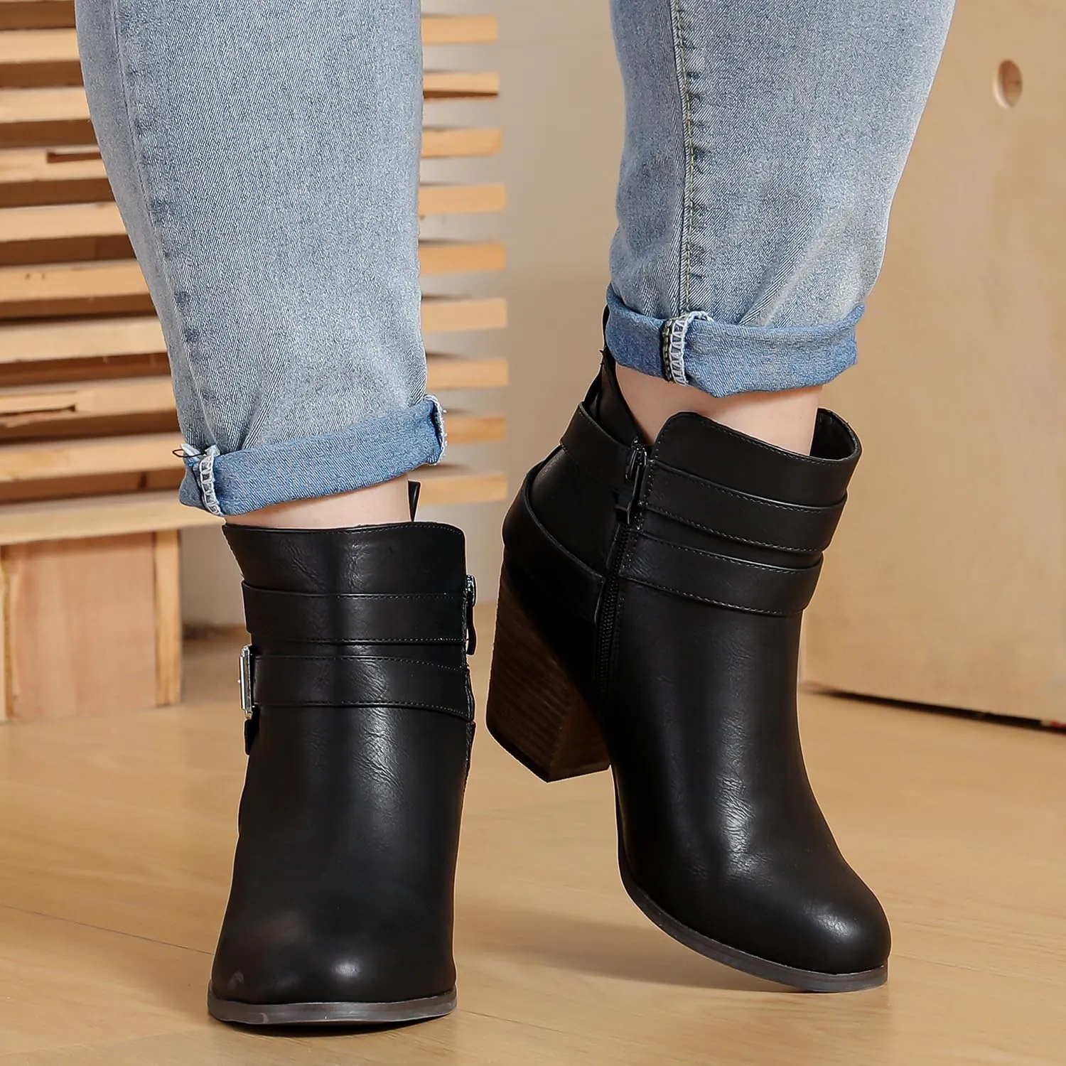 Luoika Women's Wide Width Ankle Boots, Extra Wide Mid Heel Side Zipper Booties.