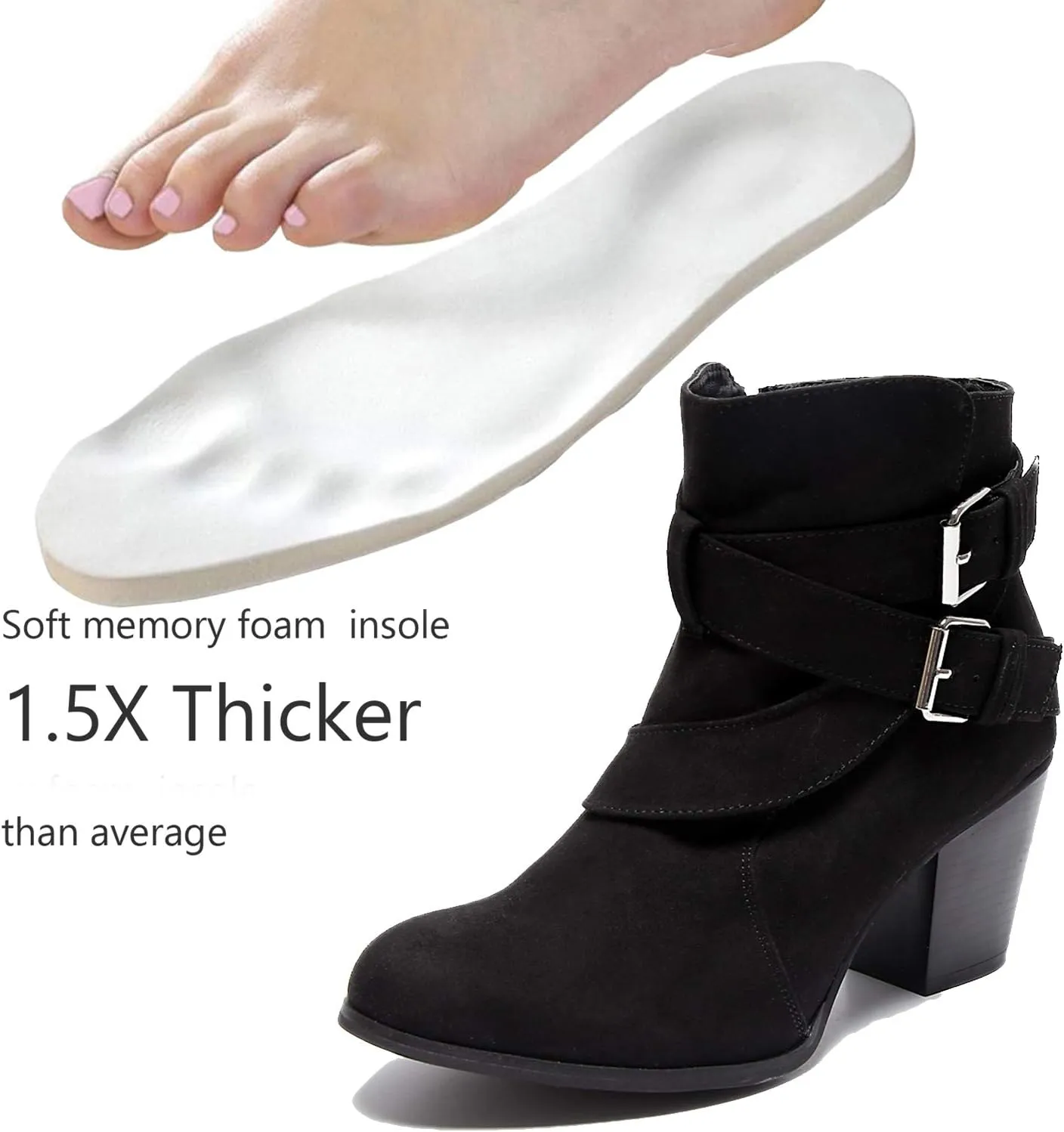 Luoika Women's Wide Width Ankle Boots, Extra Wide Mid Heel Side Zipper Booties.
