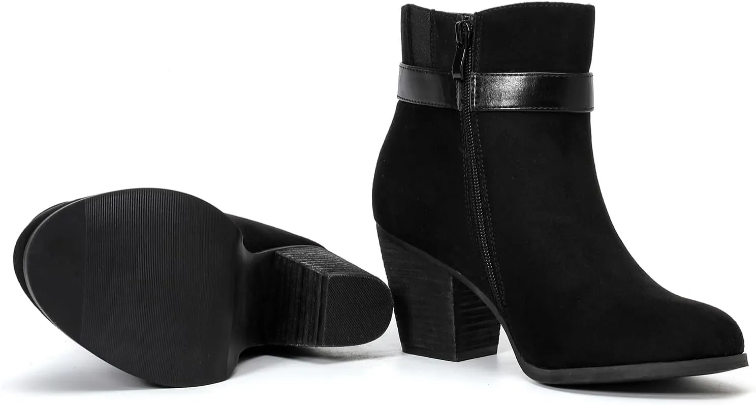 Luoika Women's Wide Width Ankle Boots, Extra Wide Mid Heel Side Zipper Booties.