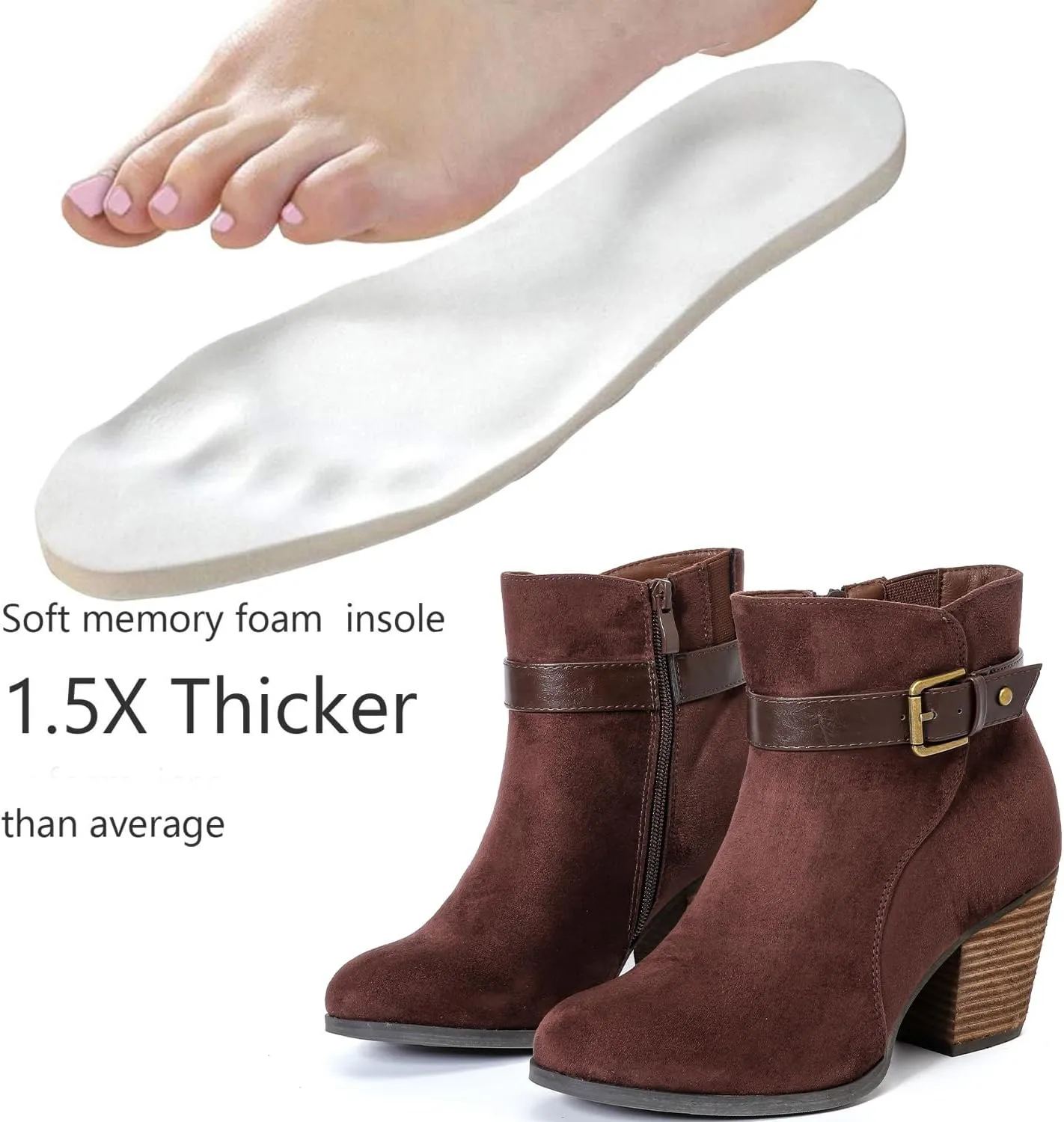 Luoika Women's Wide Width Ankle Boots, Extra Wide Mid Heel Side Zipper Booties.