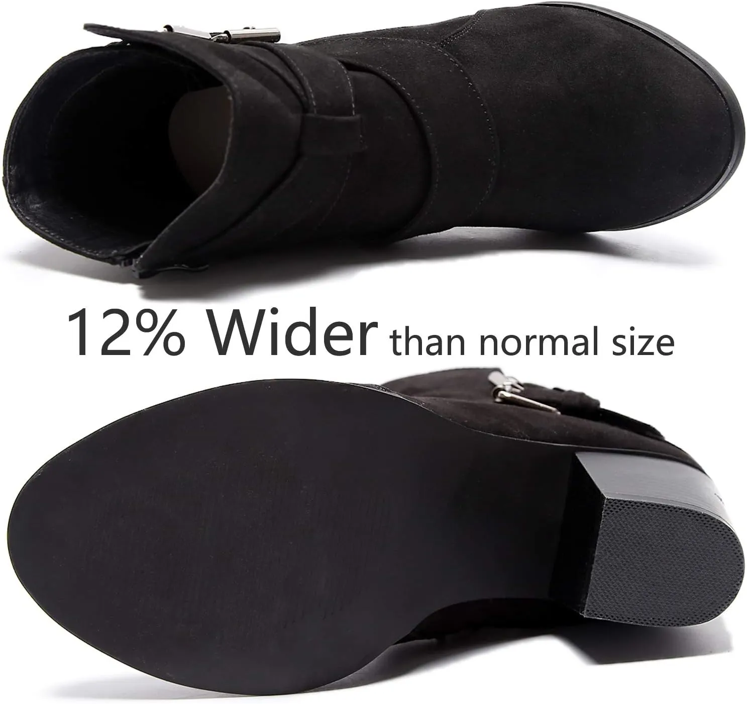 Luoika Women's Wide Width Ankle Boots, Extra Wide Mid Heel Side Zipper Booties.