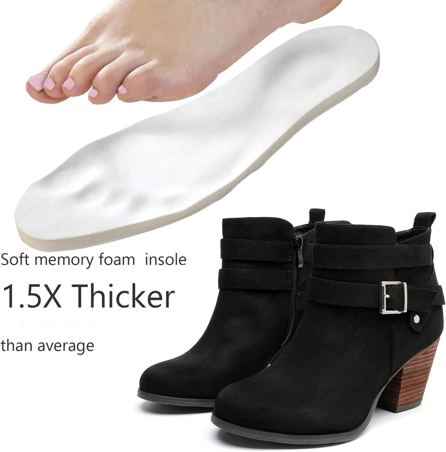 Luoika Women's Wide Width Ankle Boots, Extra Wide Mid Heel Side Zipper Booties.