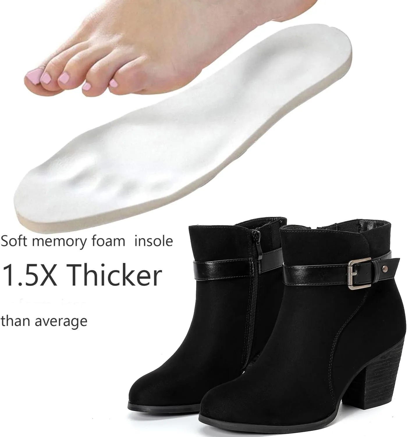 Luoika Women's Wide Width Ankle Boots, Extra Wide Mid Heel Side Zipper Booties.