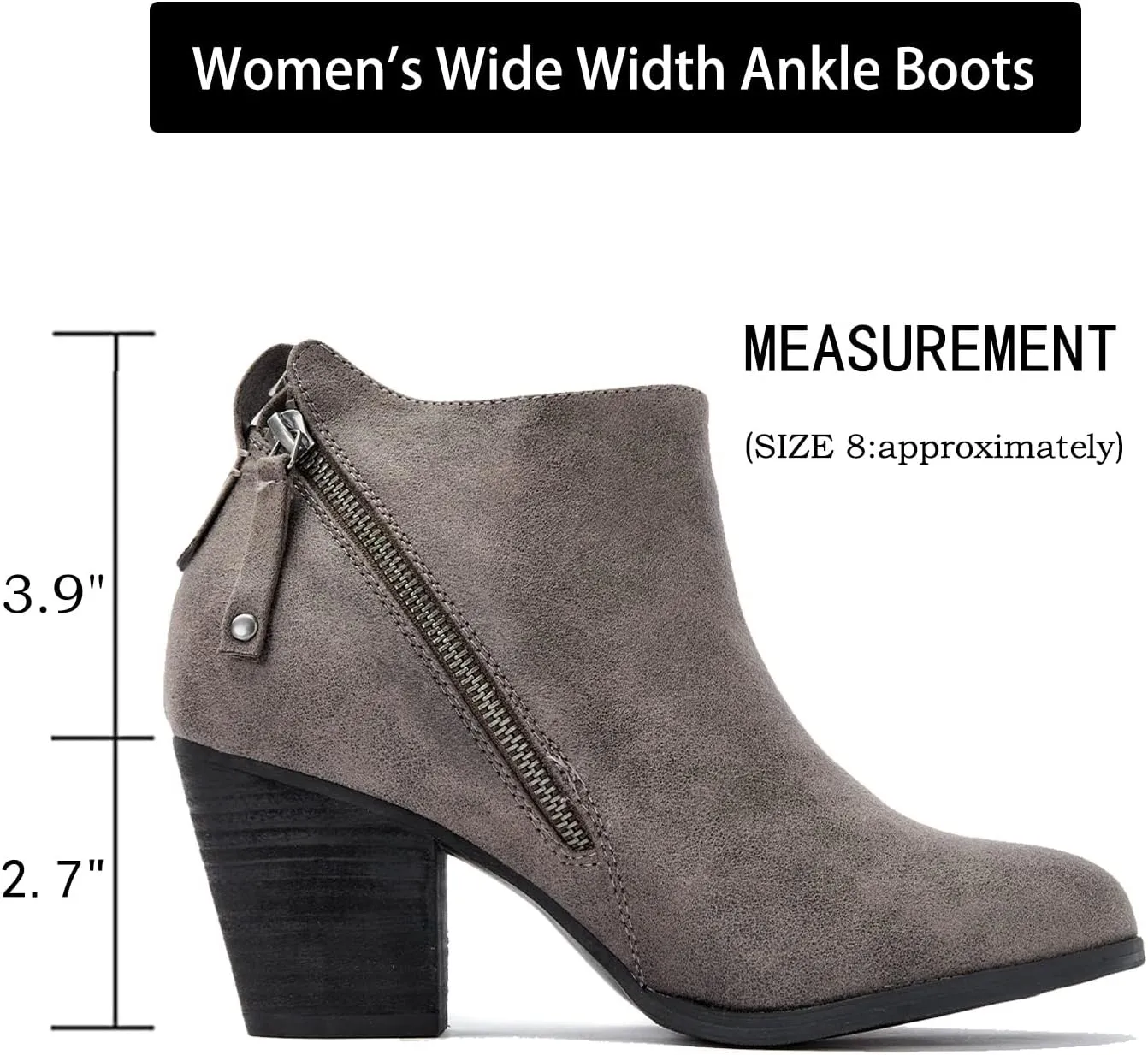 Luoika Women's Wide Width Ankle Boots, Extra Wide Mid Heel Side Zipper Booties.