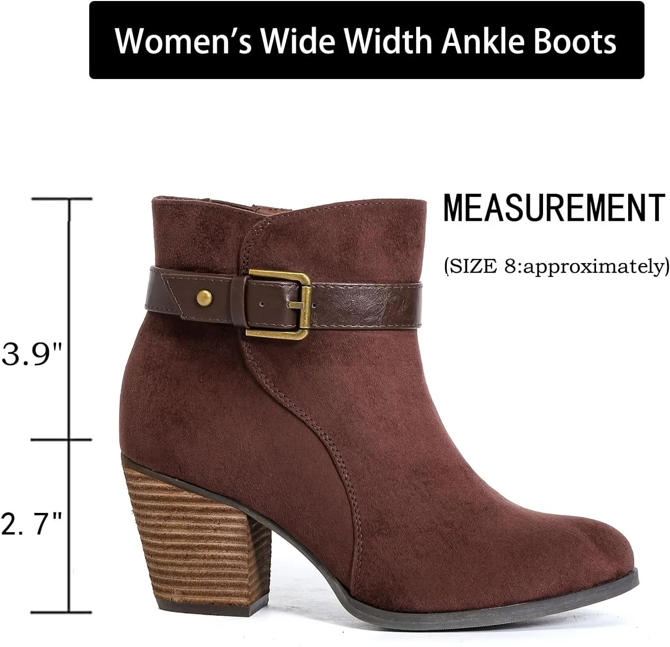 Luoika Women's Wide Width Ankle Boots, Extra Wide Mid Heel Side Zipper Booties.