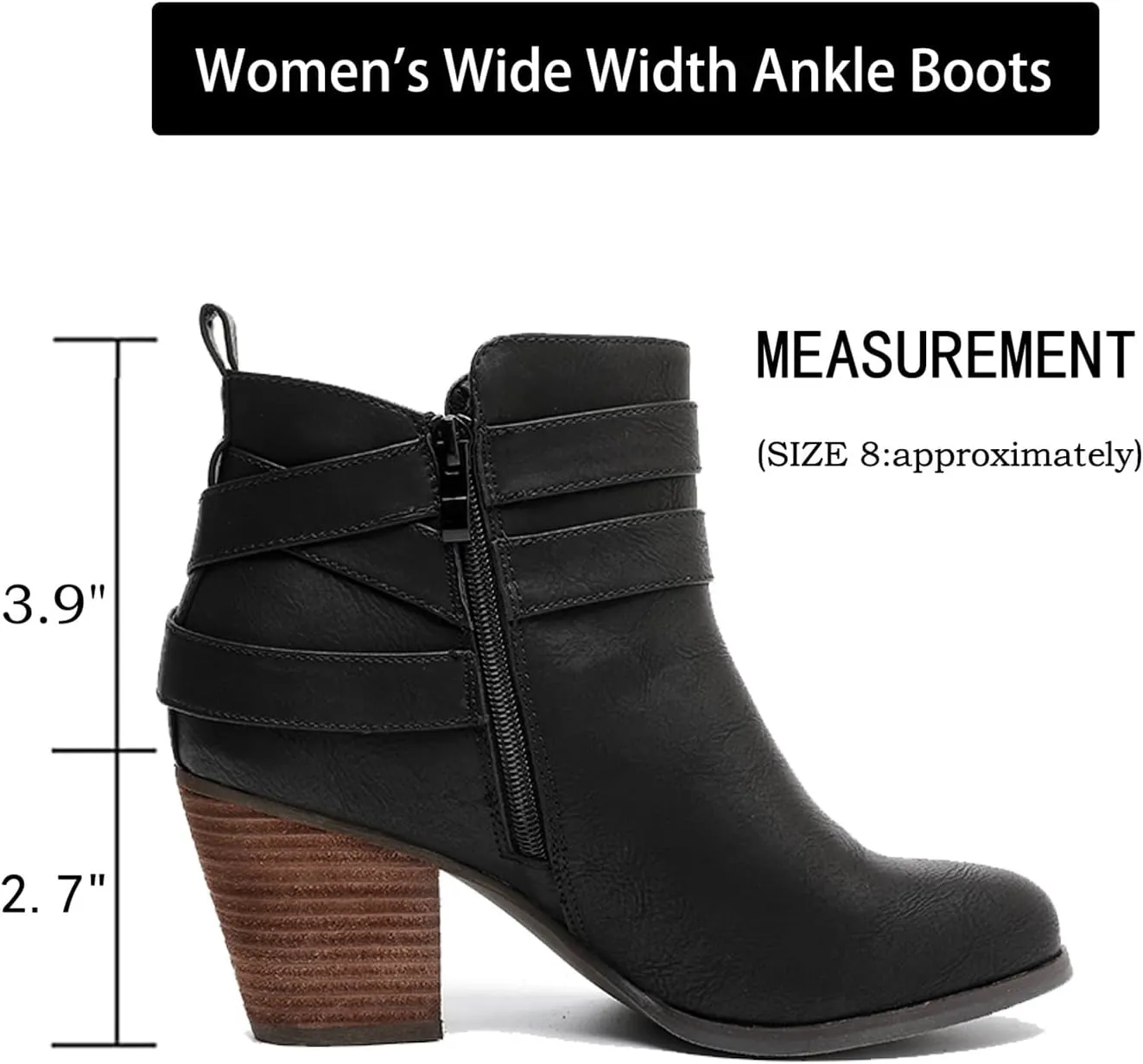Luoika Women's Wide Width Ankle Boots, Extra Wide Mid Heel Side Zipper Booties.