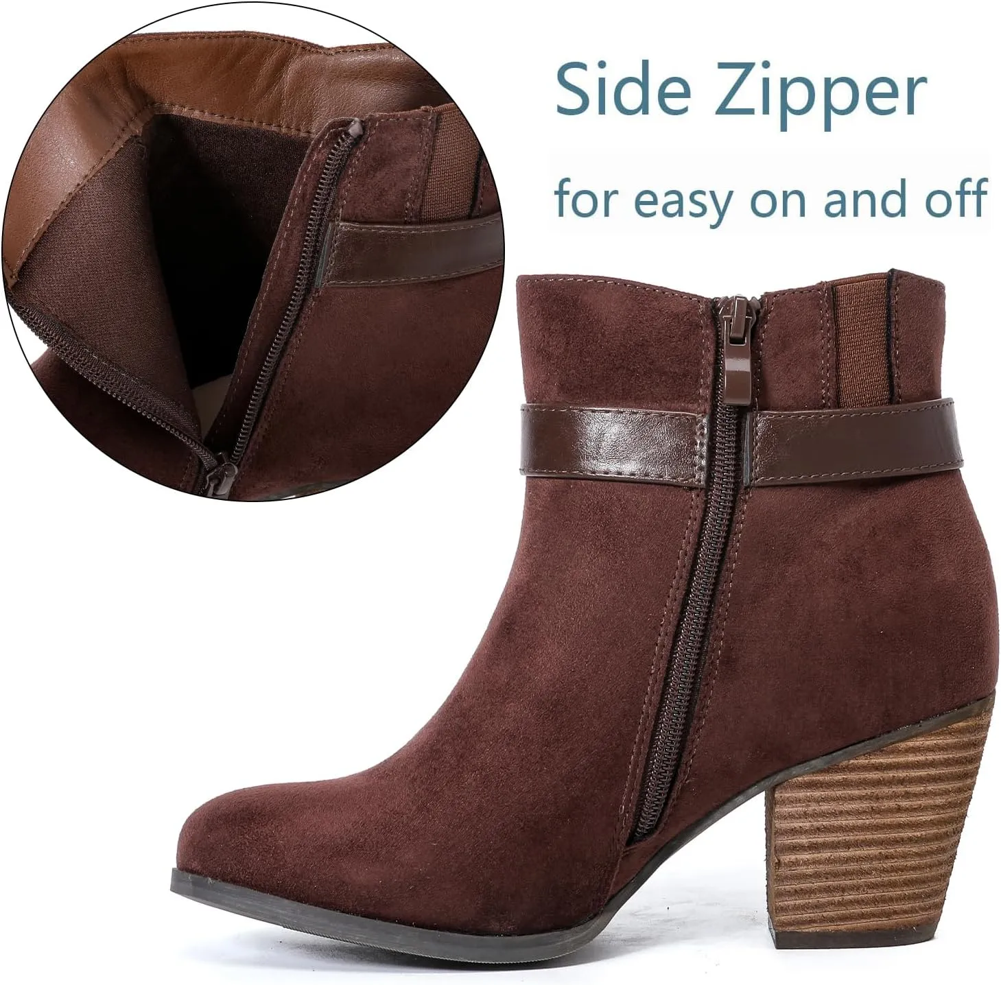 Luoika Women's Wide Width Ankle Boots, Extra Wide Mid Heel Side Zipper Booties.