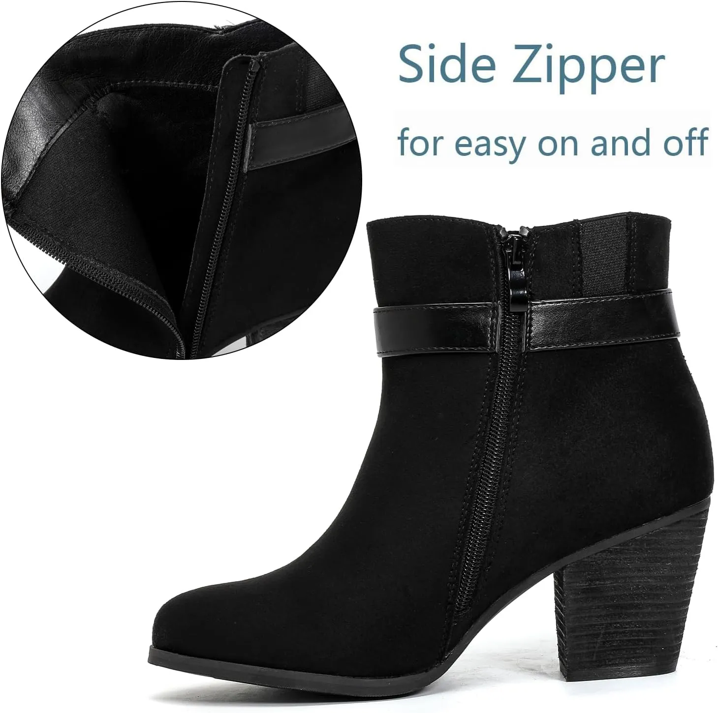 Luoika Women's Wide Width Ankle Boots, Extra Wide Mid Heel Side Zipper Booties.