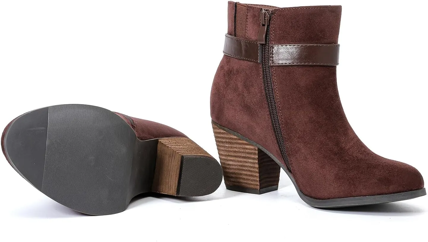 Luoika Women's Wide Width Ankle Boots, Extra Wide Mid Heel Side Zipper Booties.