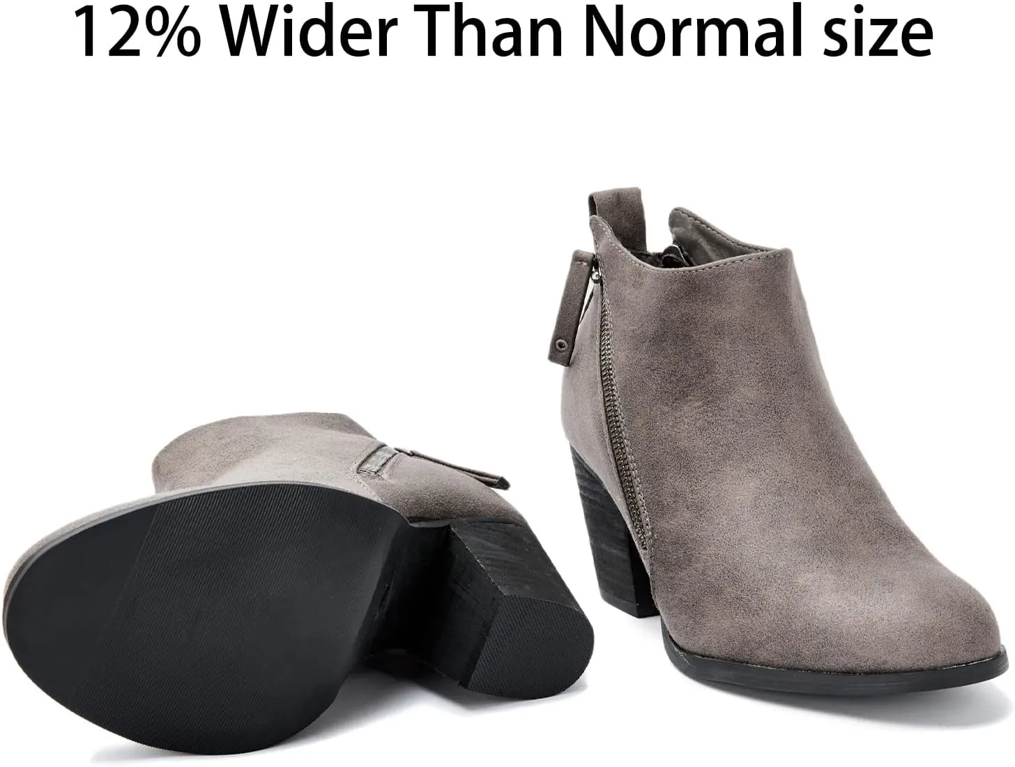 Luoika Women's Wide Width Ankle Boots, Extra Wide Mid Heel Side Zipper Booties.
