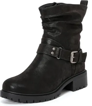 Luoika Women's Wide Width Ankle Boots - Low Heel Side Zipper Slouchy Mid Calf Boots Short Booties.
