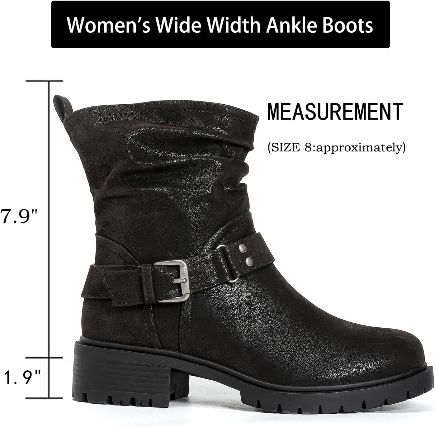 Luoika Women's Wide Width Ankle Boots - Low Heel Side Zipper Slouchy Mid Calf Boots Short Booties.