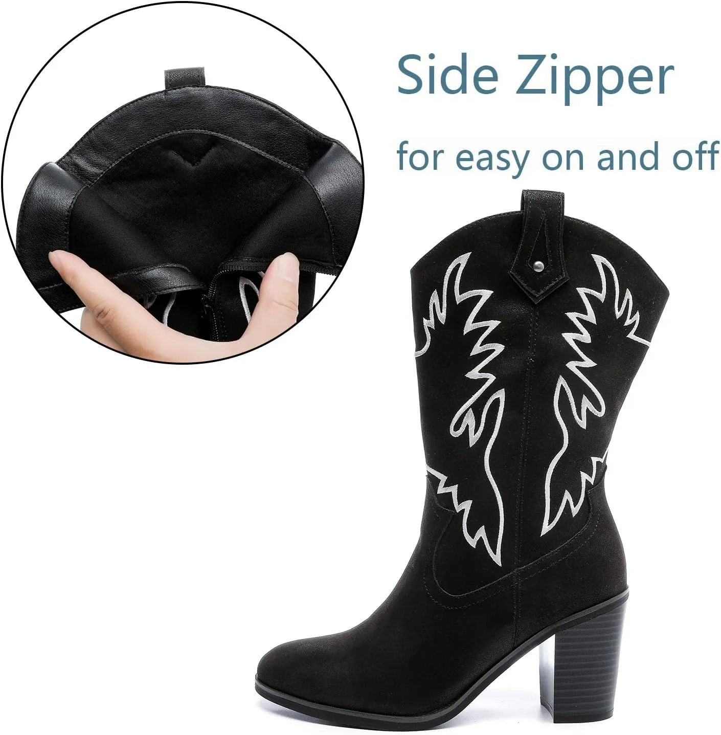 Luoika Women's Wide Width Cowboy Cowgirl Boots - Wide Calf Pointed Toe Pump Heel Women's Western Boots.