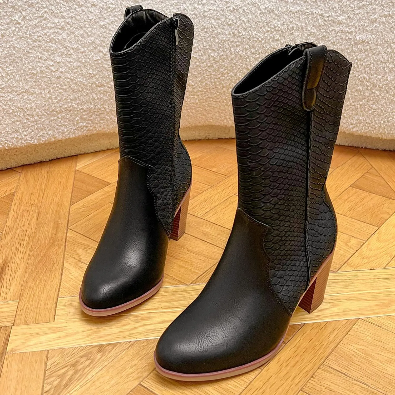 Luoika Women's Wide Width Cowboy Cowgirl Boots - Wide Calf Pointed Toe Pump Heel Women's Western Boots.