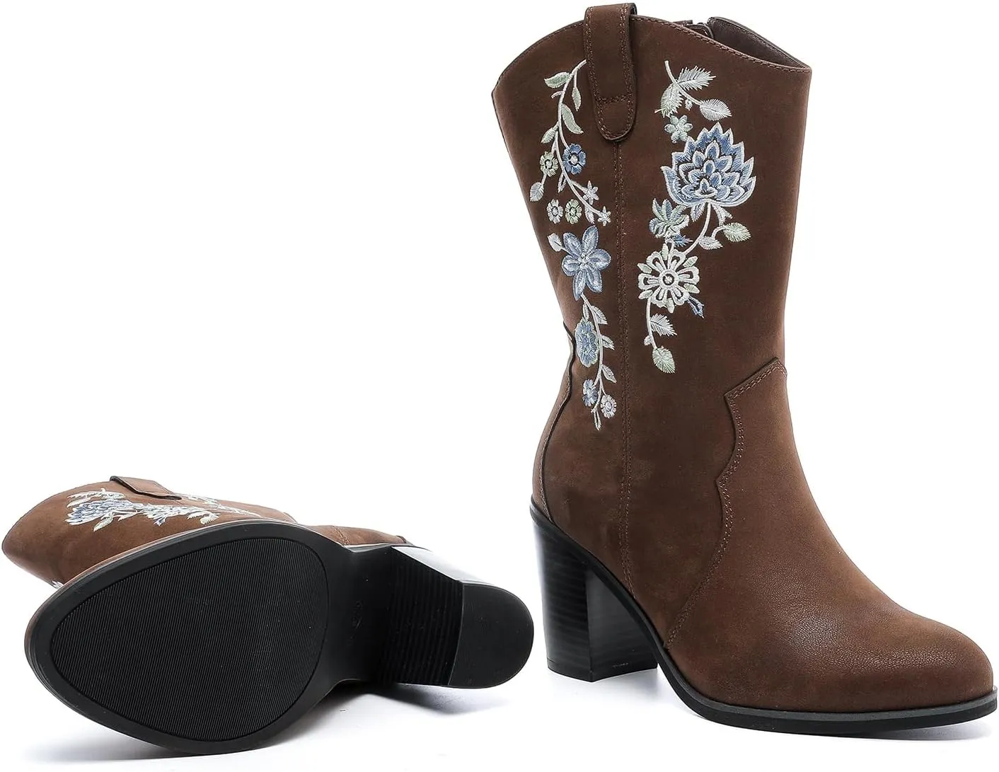 Luoika Women's Wide Width Cowboy Cowgirl Boots - Wide Calf Pointed Toe Pump Heel Women's Western Boots.