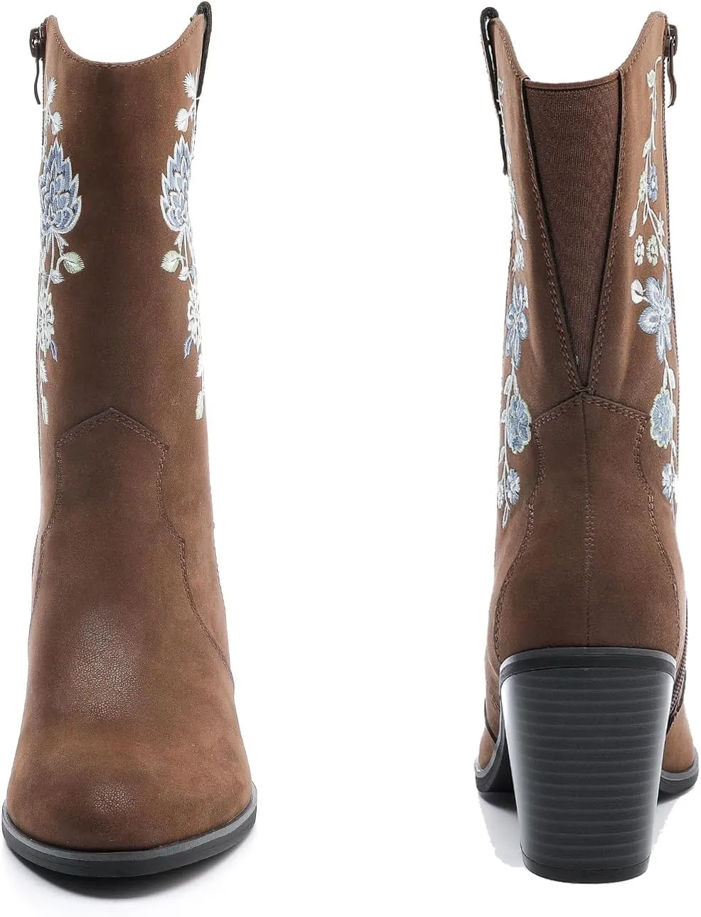 Luoika Women's Wide Width Cowboy Cowgirl Boots - Wide Calf Pointed Toe Pump Heel Women's Western Boots.