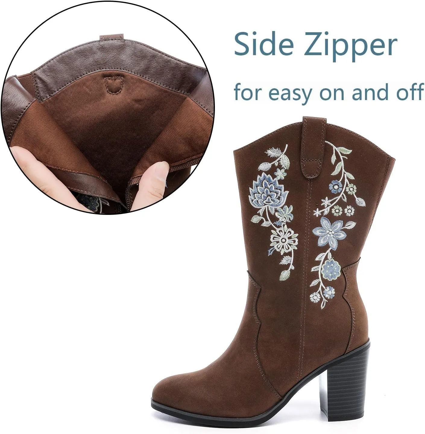 Luoika Women's Wide Width Cowboy Cowgirl Boots - Wide Calf Pointed Toe Pump Heel Women's Western Boots.