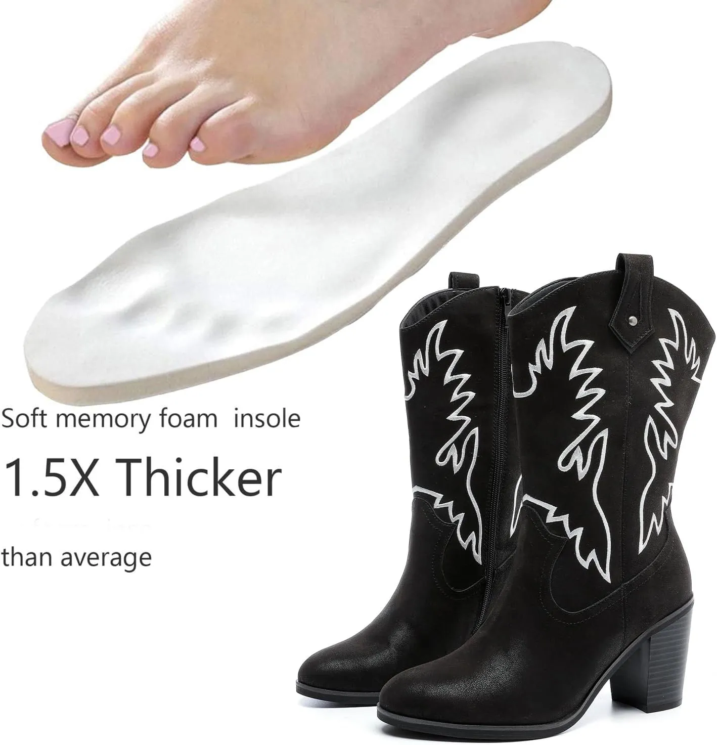 Luoika Women's Wide Width Cowboy Cowgirl Boots - Wide Calf Pointed Toe Pump Heel Women's Western Boots.
