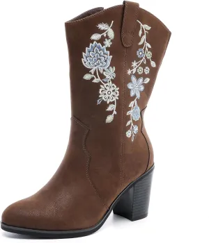 Luoika Women's Wide Width Cowboy Cowgirl Boots - Wide Calf Pointed Toe Pump Heel Women's Western Boots.