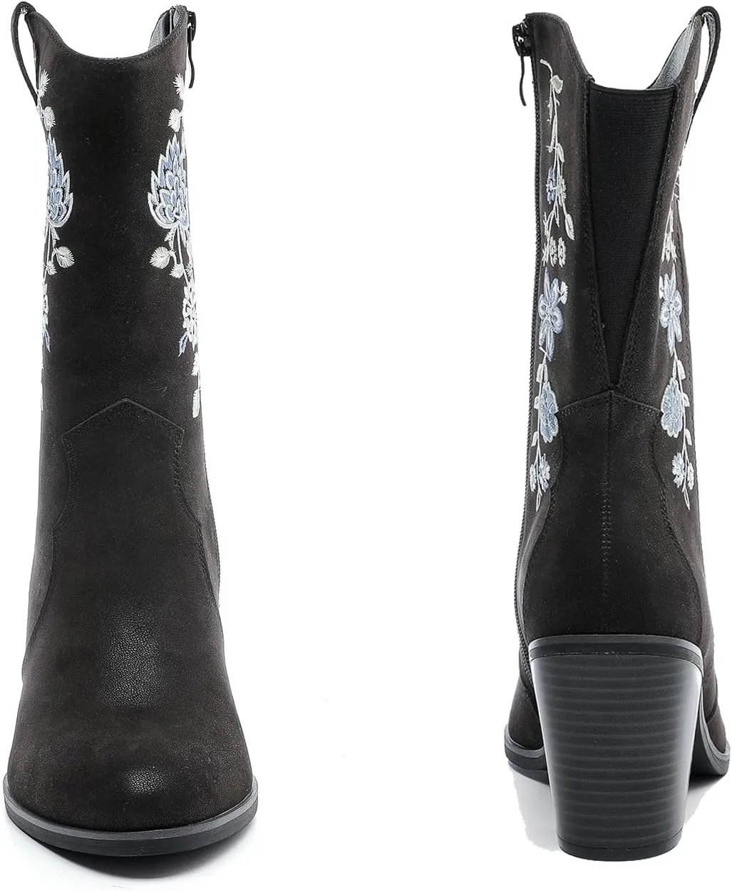 Luoika Women's Wide Width Cowboy Cowgirl Boots - Wide Calf Pointed Toe Pump Heel Women's Western Boots.