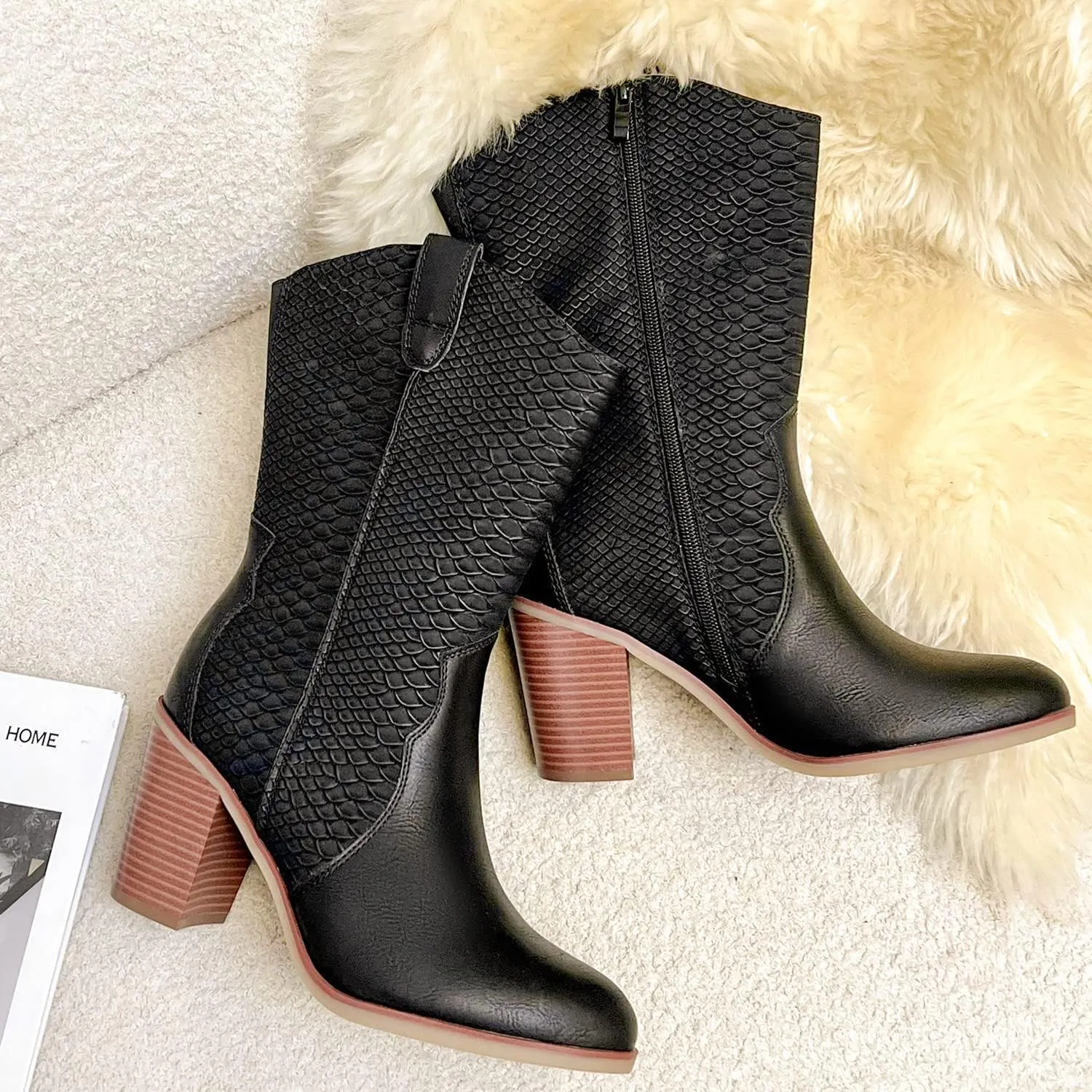 Luoika Women's Wide Width Cowboy Cowgirl Boots - Wide Calf Pointed Toe Pump Heel Women's Western Boots.
