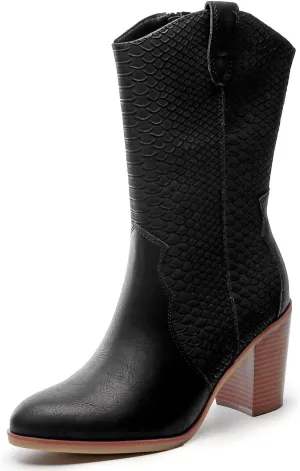 Luoika Women's Wide Width Cowboy Cowgirl Boots - Wide Calf Pointed Toe Pump Heel Women's Western Boots.