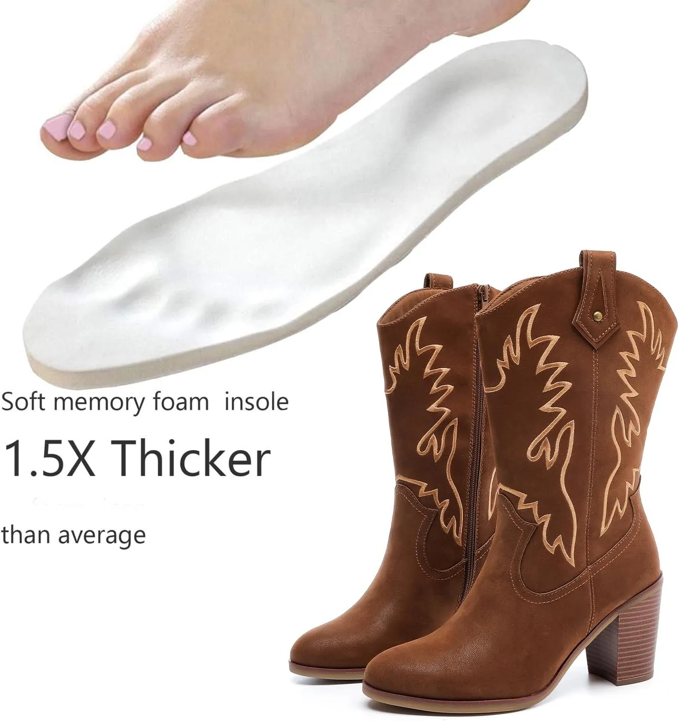 Luoika Women's Wide Width Cowboy Cowgirl Boots - Wide Calf Pointed Toe Pump Heel Women's Western Boots.