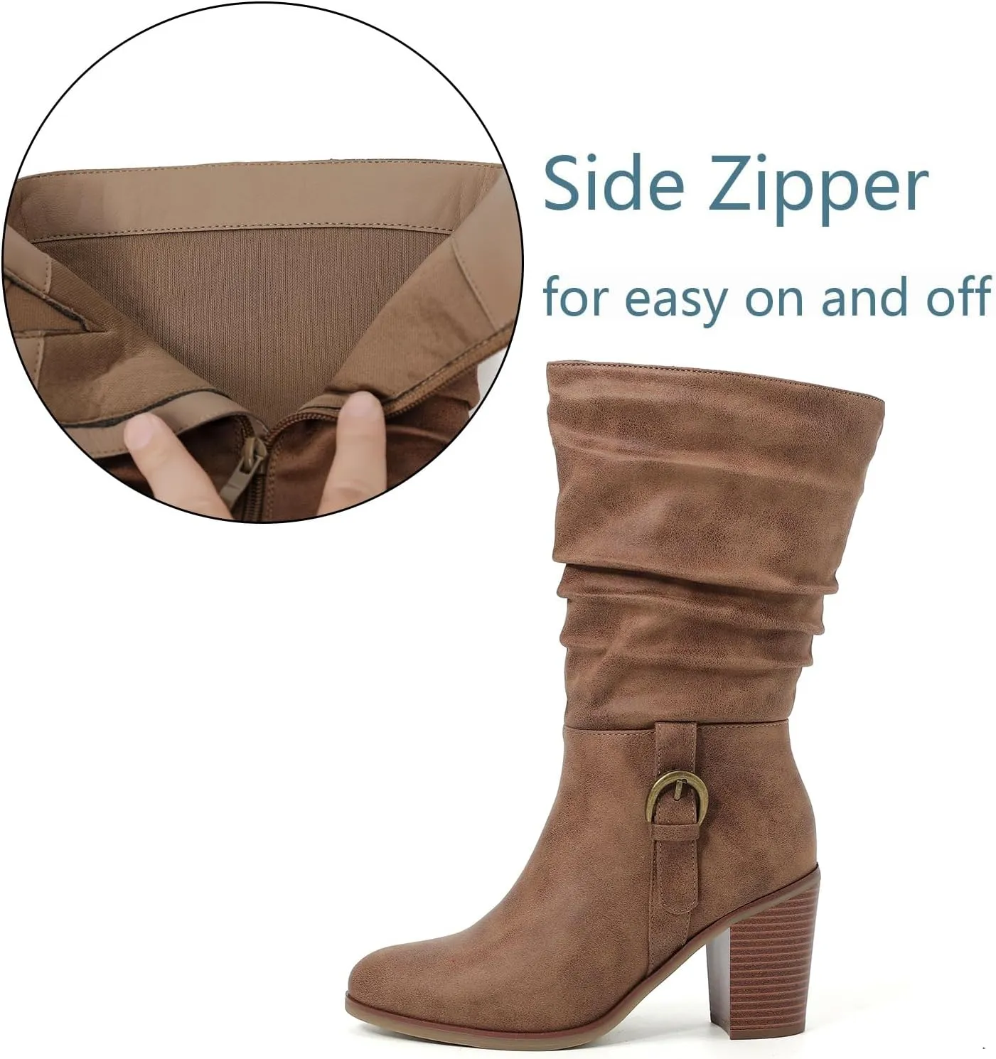 Luoika Women's Wide Width Cowboy Cowgirl Boots - Wide Calf Pointed Toe Pump Heel Women's Western Boots.