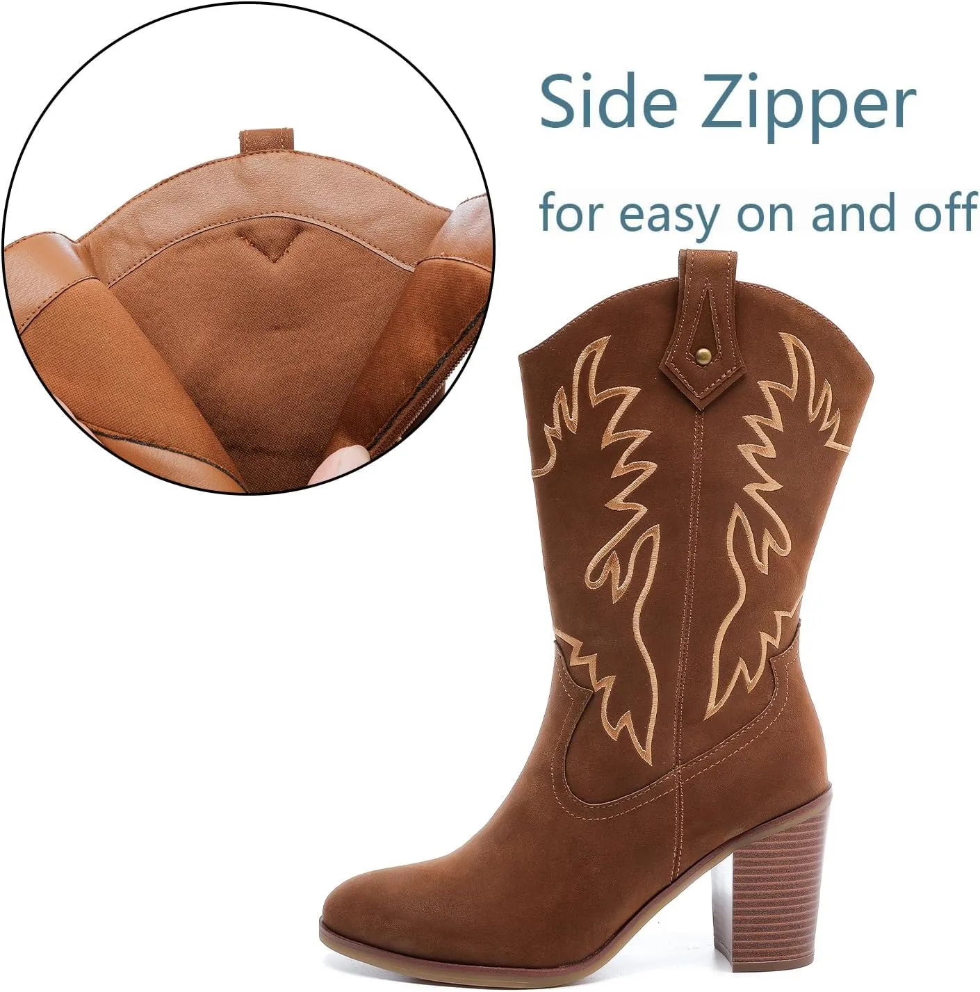 Luoika Women's Wide Width Cowboy Cowgirl Boots - Wide Calf Pointed Toe Pump Heel Women's Western Boots.