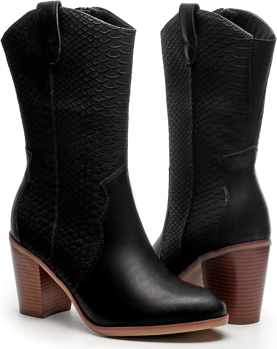Luoika Women's Wide Width Cowboy Cowgirl Boots - Wide Calf Pointed Toe Pump Heel Women's Western Boots.