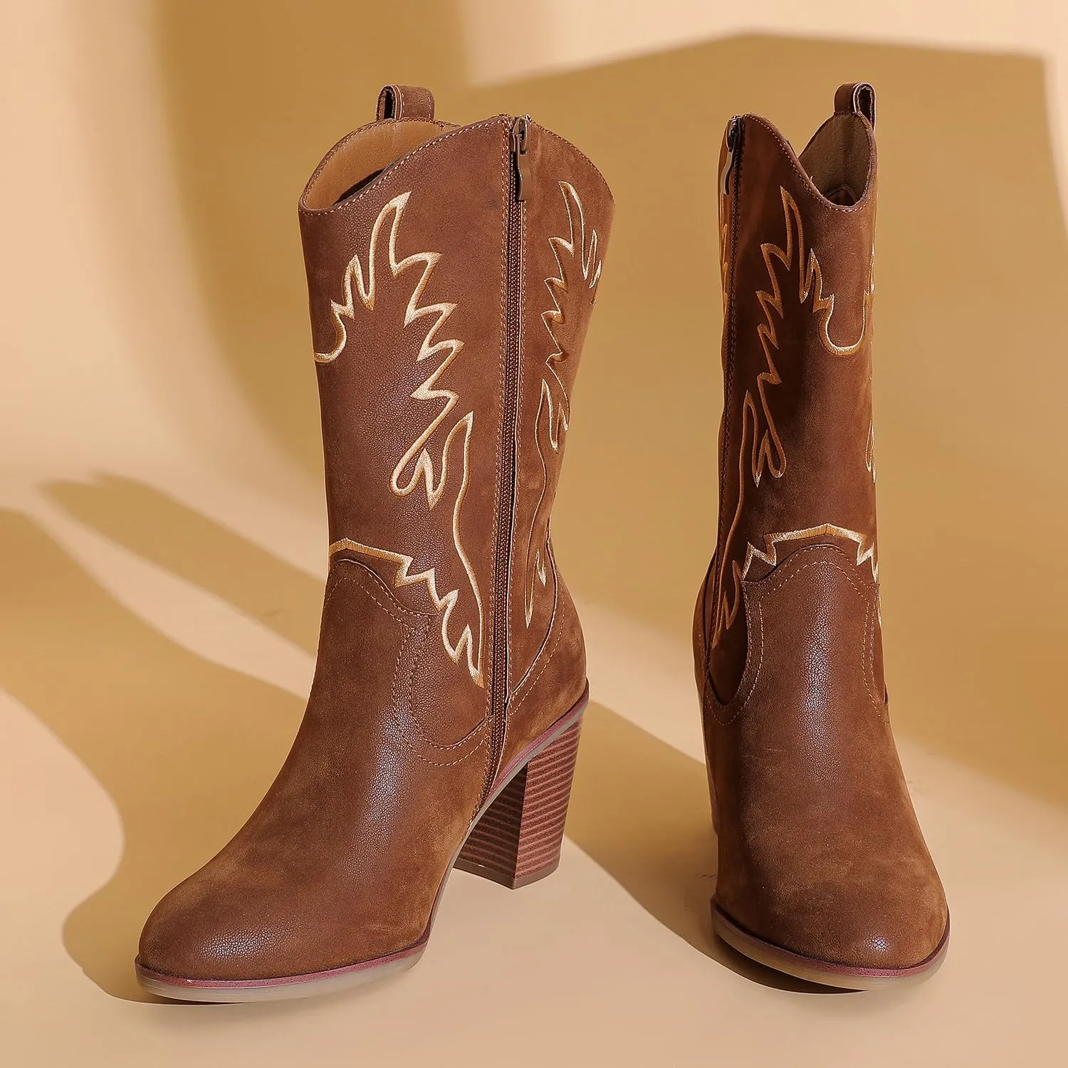 Luoika Women's Wide Width Cowboy Cowgirl Boots - Wide Calf Pointed Toe Pump Heel Women's Western Boots.