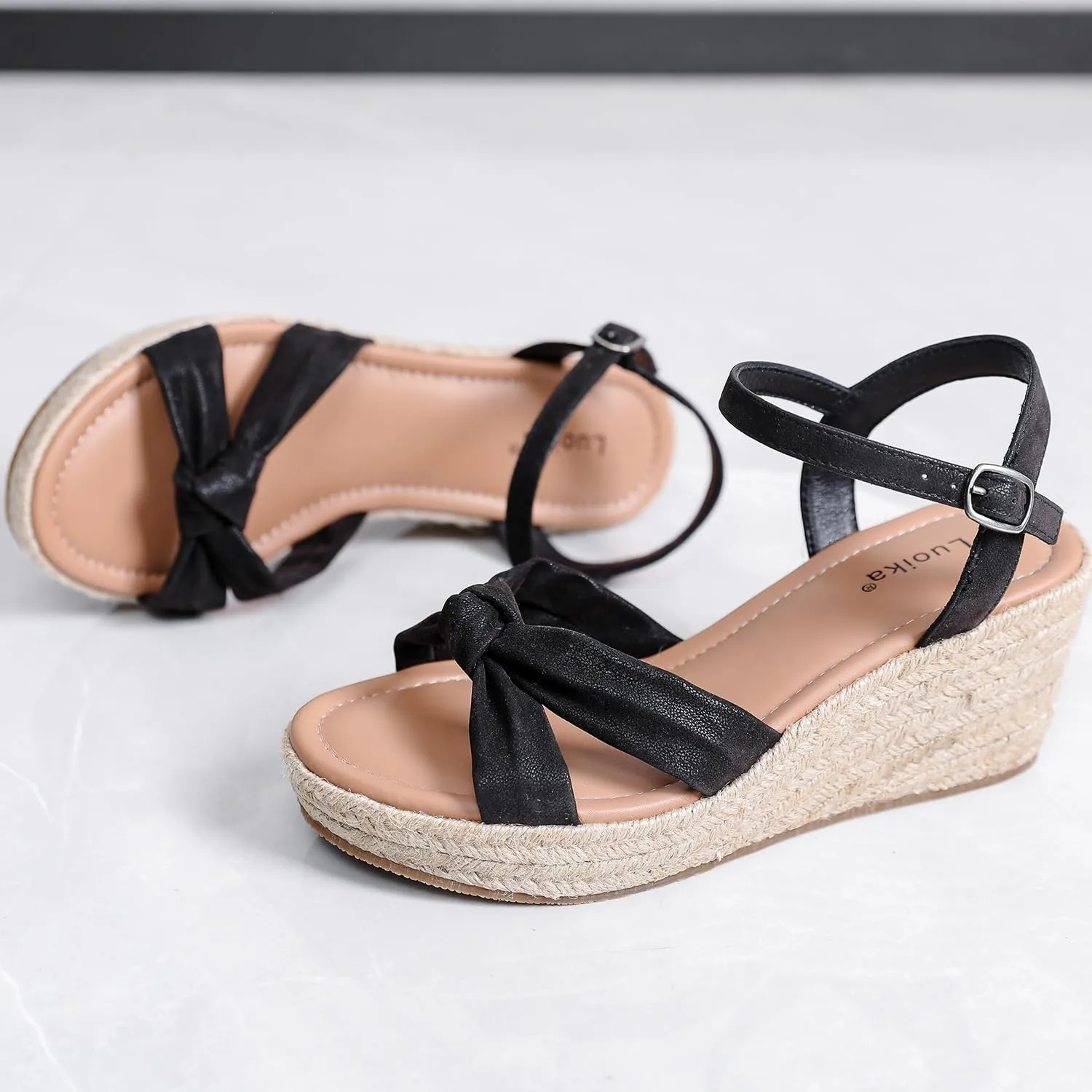 Luoika Women's Wide Width Wedge Sandals, Ankle Strap Open Toe Platform Espadrille Wedge Pump Heel Women's Sandals Concise Casual Summer Shoes.
