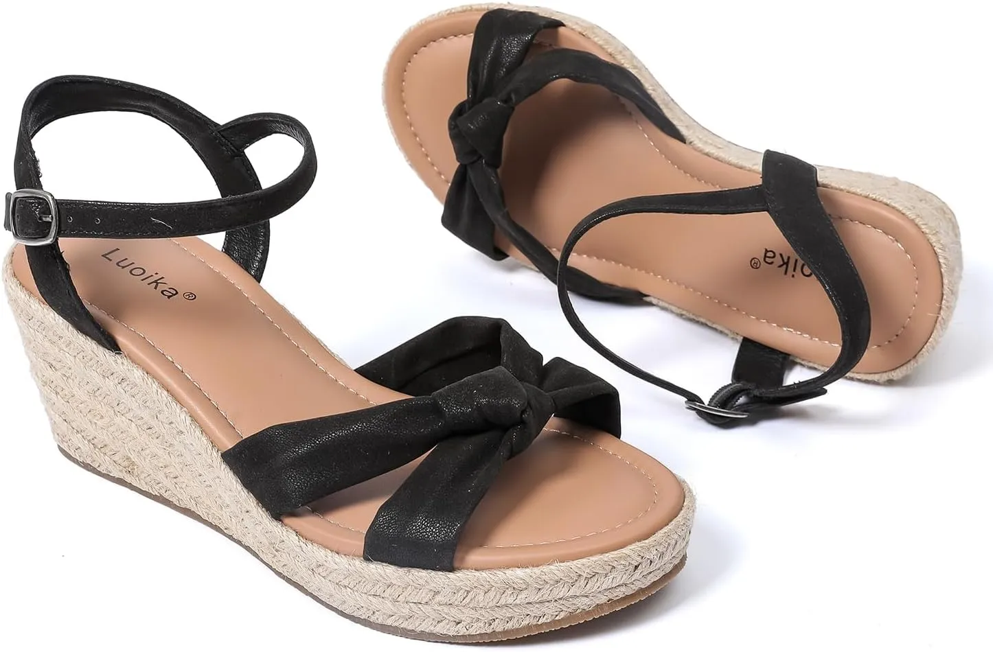 Luoika Women's Wide Width Wedge Sandals, Ankle Strap Open Toe Platform Espadrille Wedge Pump Heel Women's Sandals Concise Casual Summer Shoes.