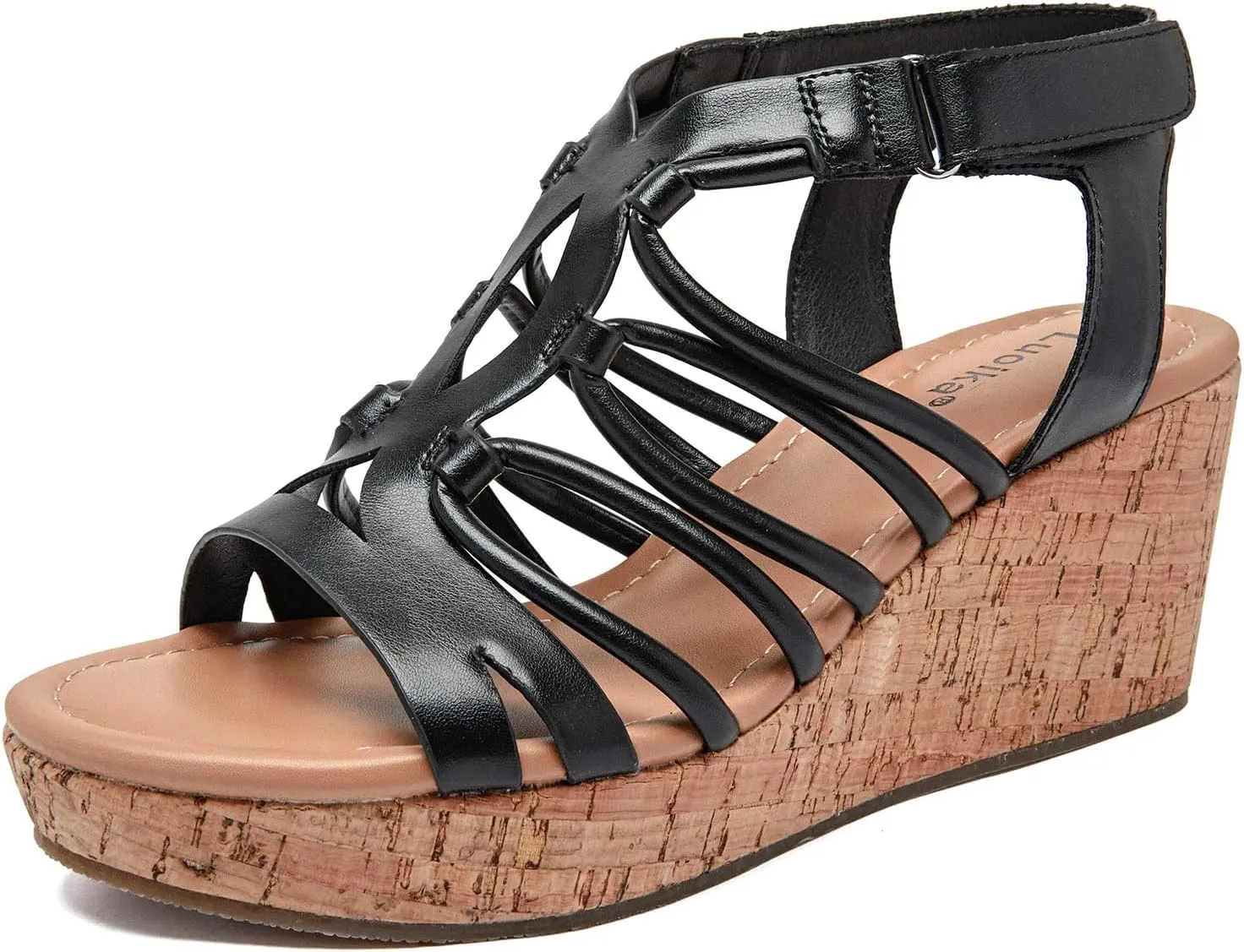 Luoika Women's Wide Width Wedge Sandals, Ankle Strap Open Toe Platform Wedge Pump Heel Women's Sandals Concise Casual Summer Shoes.