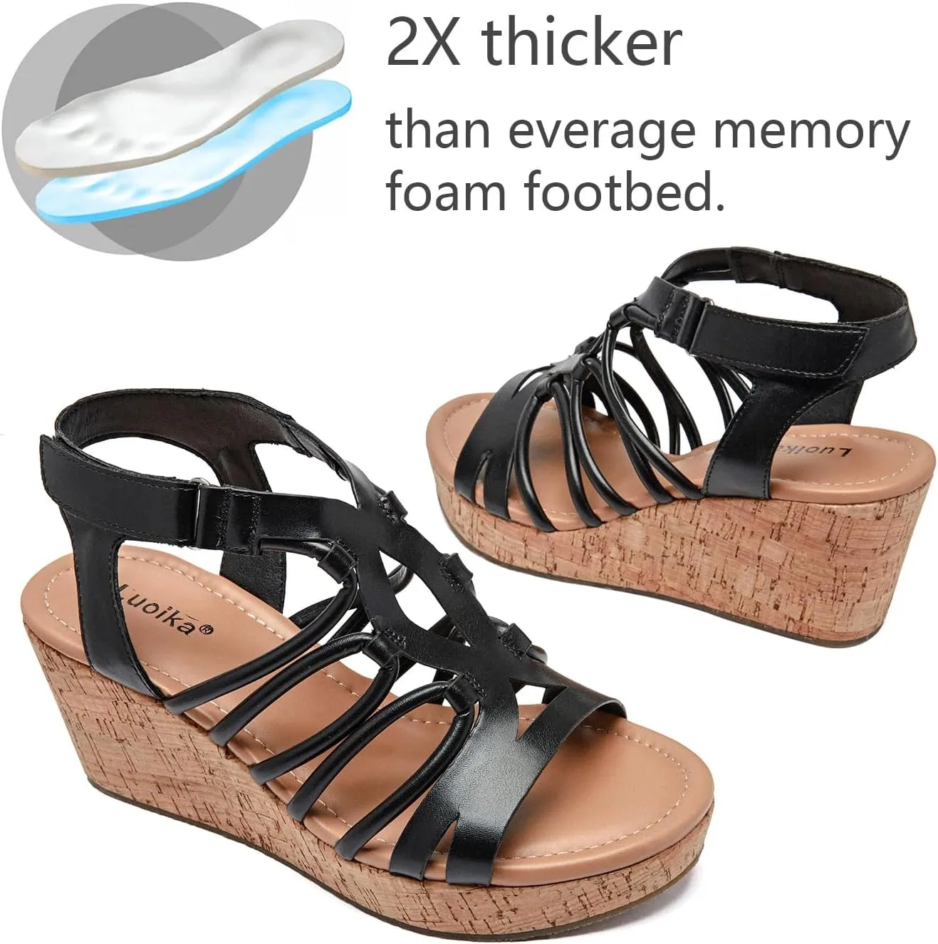 Luoika Women's Wide Width Wedge Sandals, Ankle Strap Open Toe Platform Wedge Pump Heel Women's Sandals Concise Casual Summer Shoes.