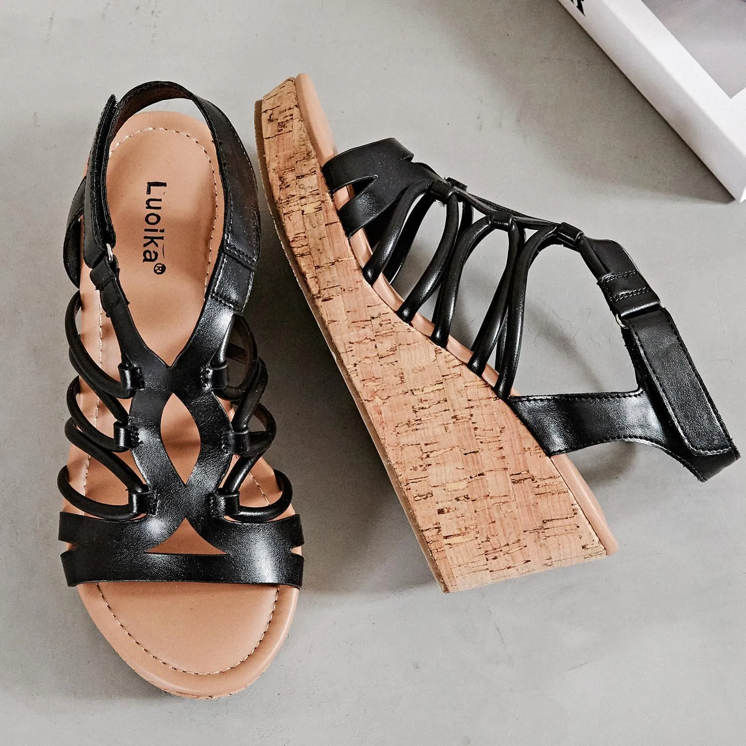 Luoika Women's Wide Width Wedge Sandals, Ankle Strap Open Toe Platform Wedge Pump Heel Women's Sandals Concise Casual Summer Shoes.