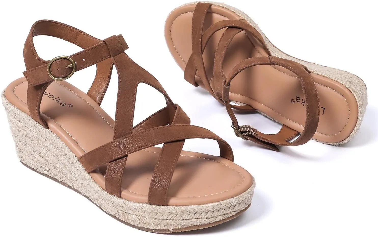 Luoika Women's Wide Width Wedge Sandals, Platform Ankle Strap Open Toe Espadrille Wedge Pump Heel Women's Sandals Concise Casual Summer Shoes.