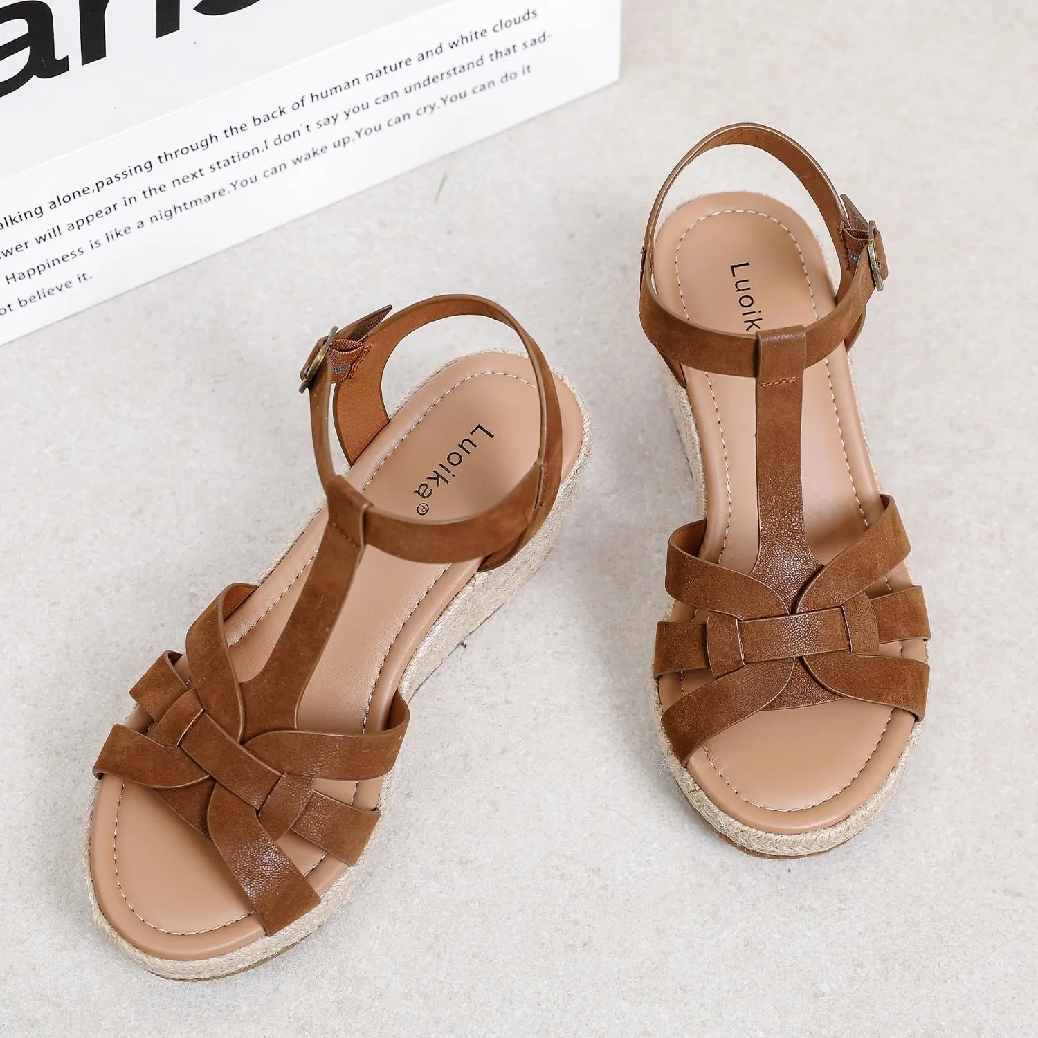 Luoika Women's Wide Width Wedge Sandals, Platform Ankle Strap Open Toe Espadrille Wedge Pump Heel Women's Sandals Concise Casual Summer Shoes.