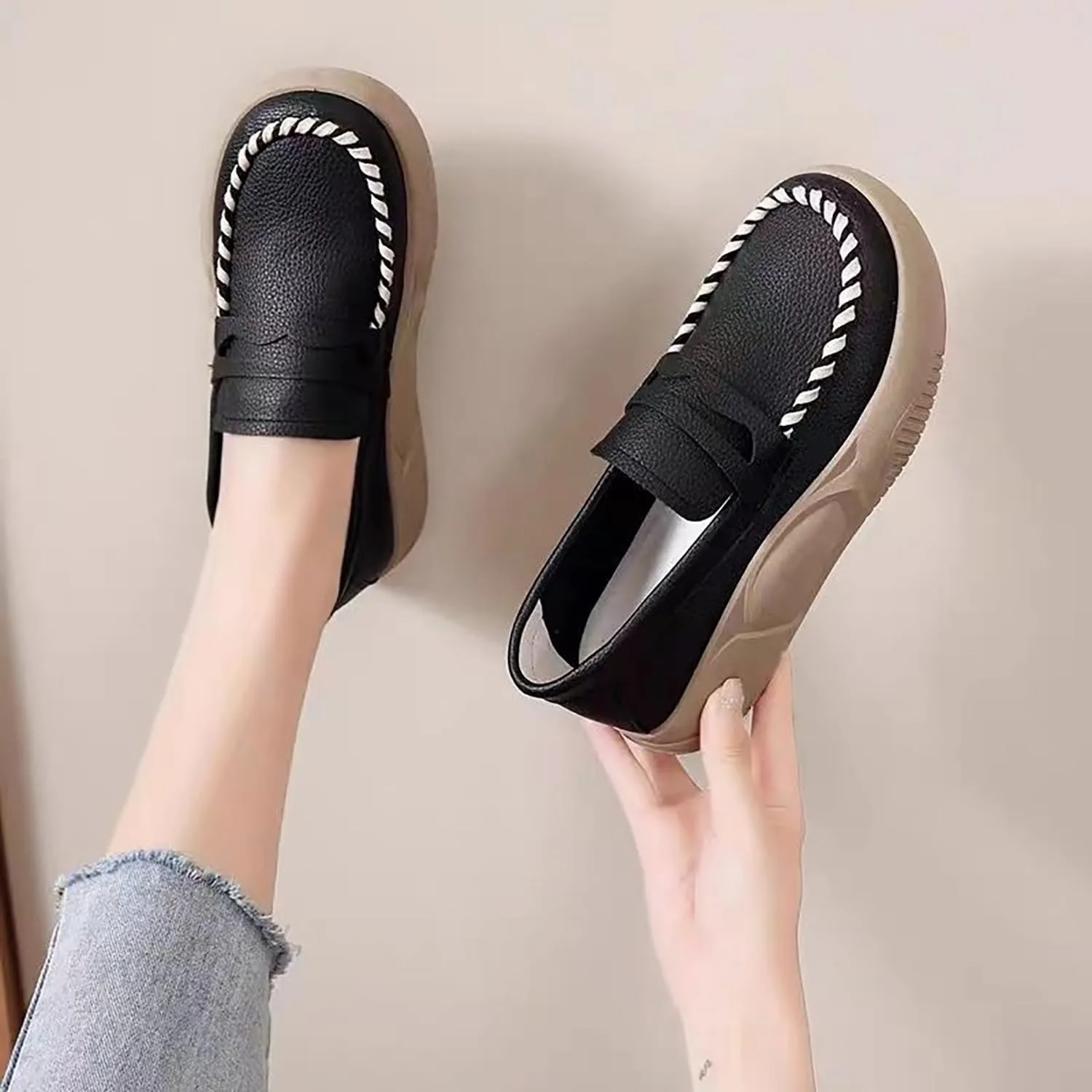 Lurebest Shoes for Women,Soft Soled Pure Cowhide Corrective Loafers for Women,Women's Thick Soled Platform Sports Shoes