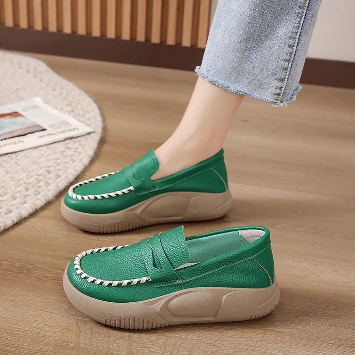 Lurebest Shoes for Women,Soft Soled Pure Cowhide Corrective Loafers for Women,Women's Thick Soled Platform Sports Shoes