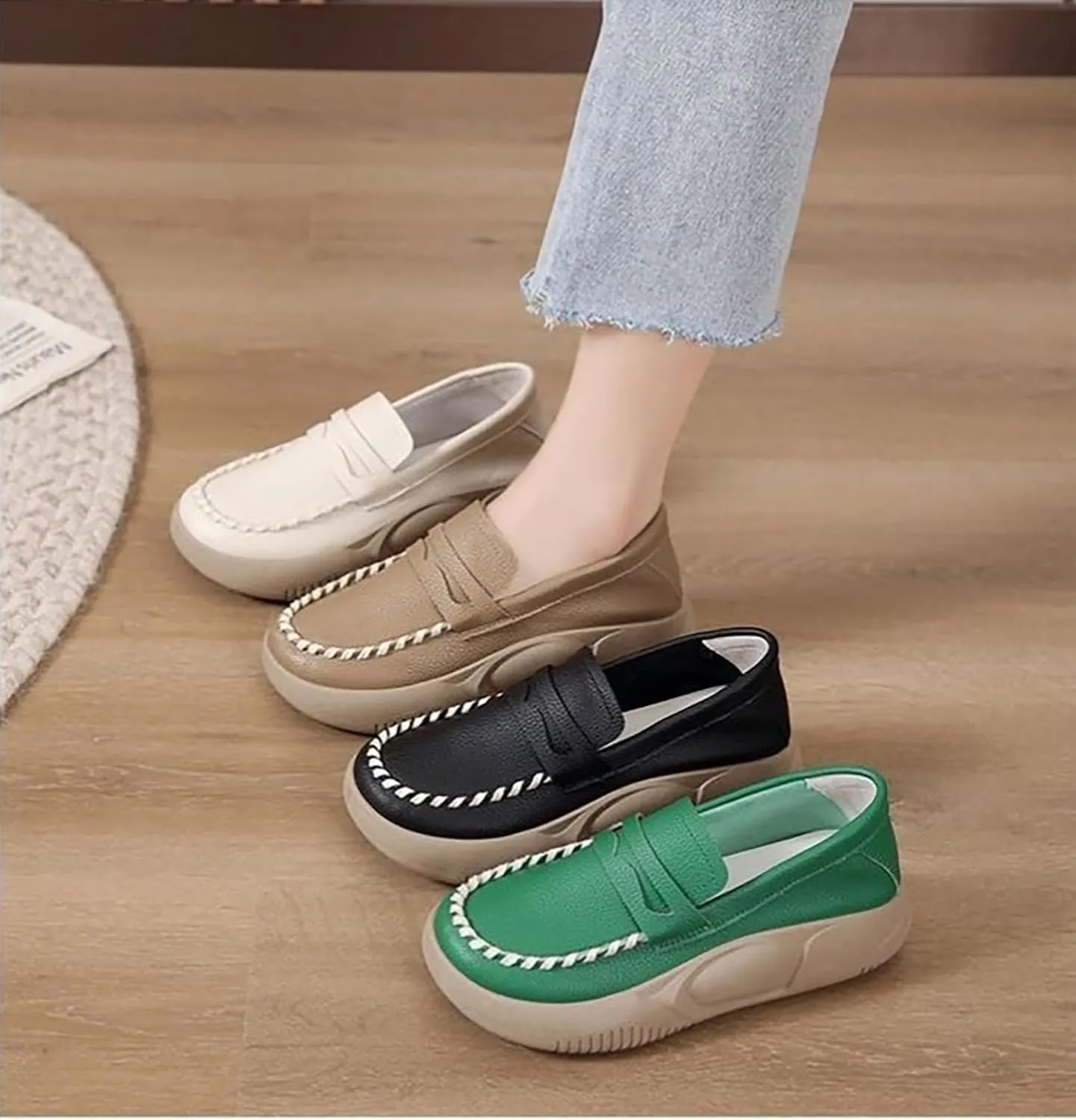 Lurebest Shoes for Women,Soft Soled Pure Cowhide Corrective Loafers for Women,Women's Thick Soled Platform Sports Shoes