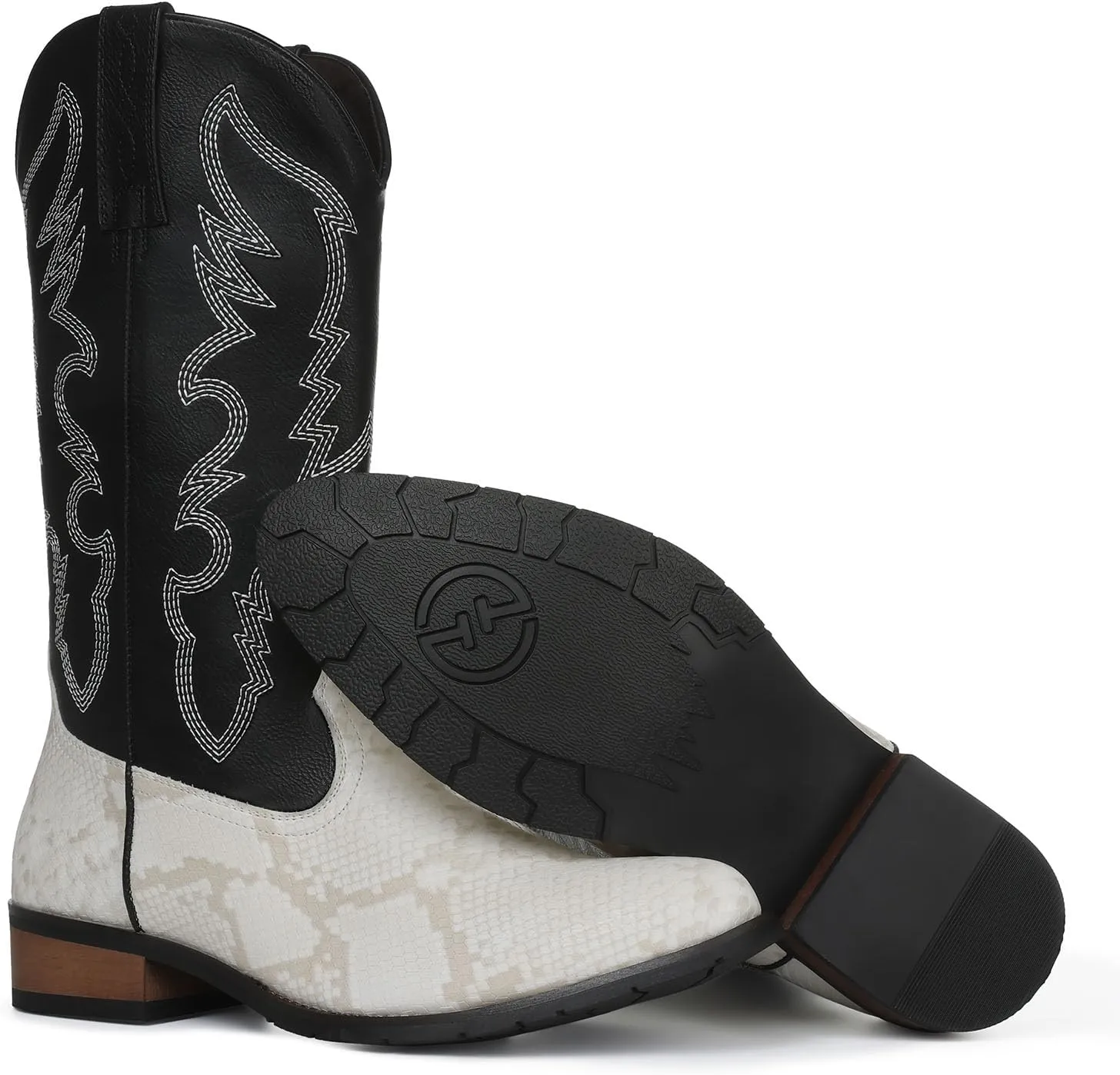 Lyrisiphy Cowboy Boots for Men Square Toe Embroideried Western Boots Traditional Country Boots Durable Work Boots