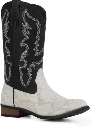 Lyrisiphy Cowboy Boots for Men Square Toe Embroideried Western Boots Traditional Country Boots Durable Work Boots
