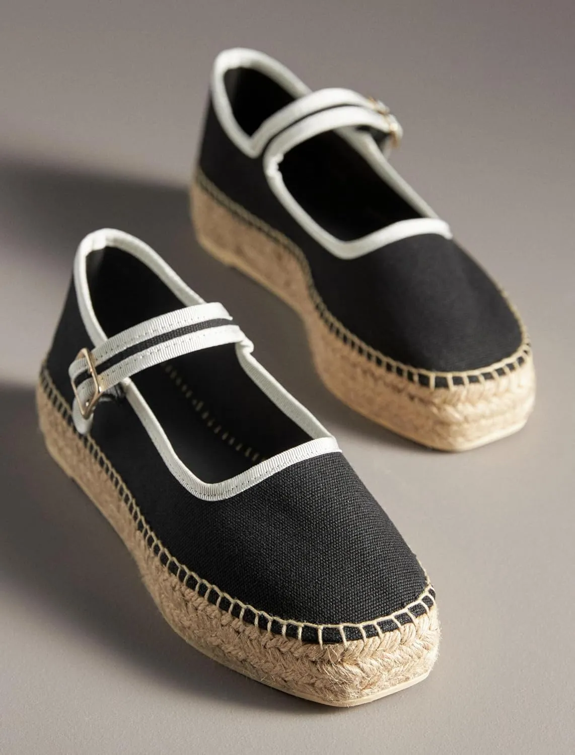 Mary Jane Espadrille Flats for Women Woven Ballet Flat Espadrille Canvas Summer Flats