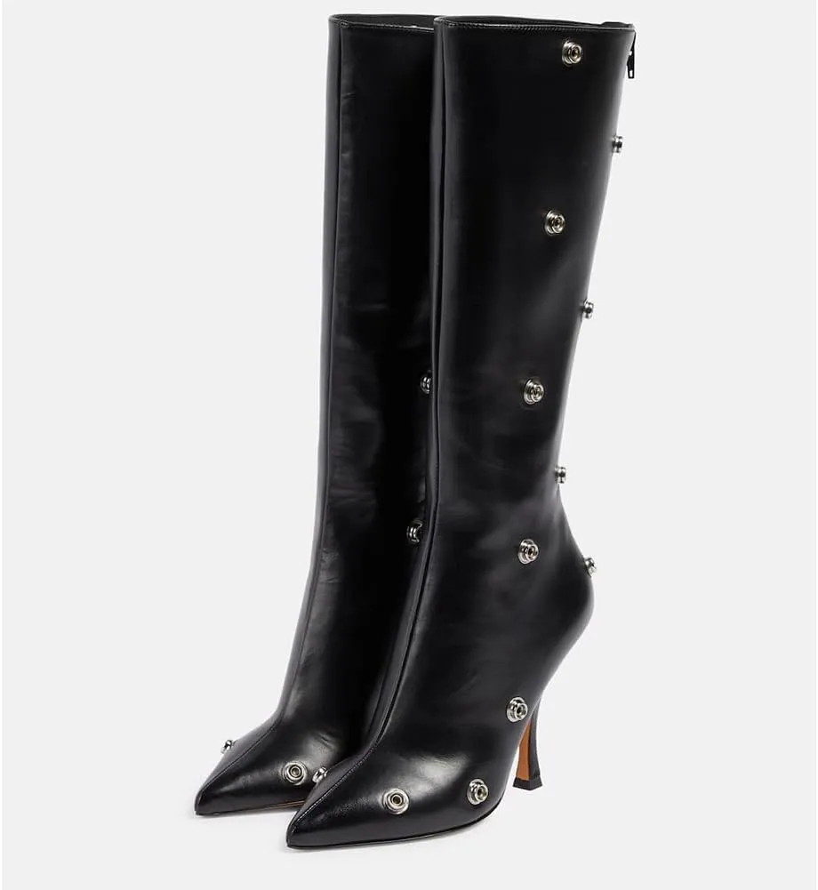 Mattiventon Women's Stiletto Knee High Boots Slouchy High Heel Boots Pointed Toe Boot with Zipper Fashion Slouchy Ruched Boot