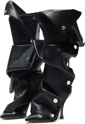 Mattiventon Women's Stiletto Knee High Boots Slouchy High Heel Boots Pointed Toe Boot with Zipper Fashion Slouchy Ruched Boot