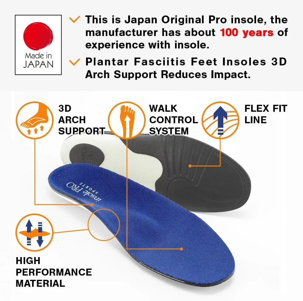 MCGear Japan Original Walking Shoe Insoles, 3D Arch Support Reduces Foot Fatigue, Relieves Plantar Fasciitis and Heel Pain. Men and Women. M