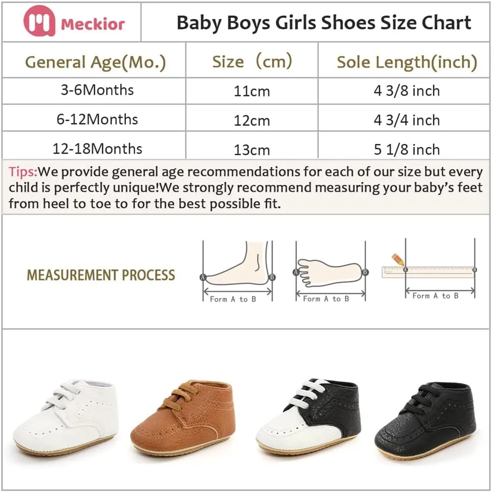 Meckior Infant Baby Boys Girls Classic PU Leather Wedding Loafers Brogue Toddler Oxford Dress Shoes First Steps Walking Flat Lazy Crib Shoe