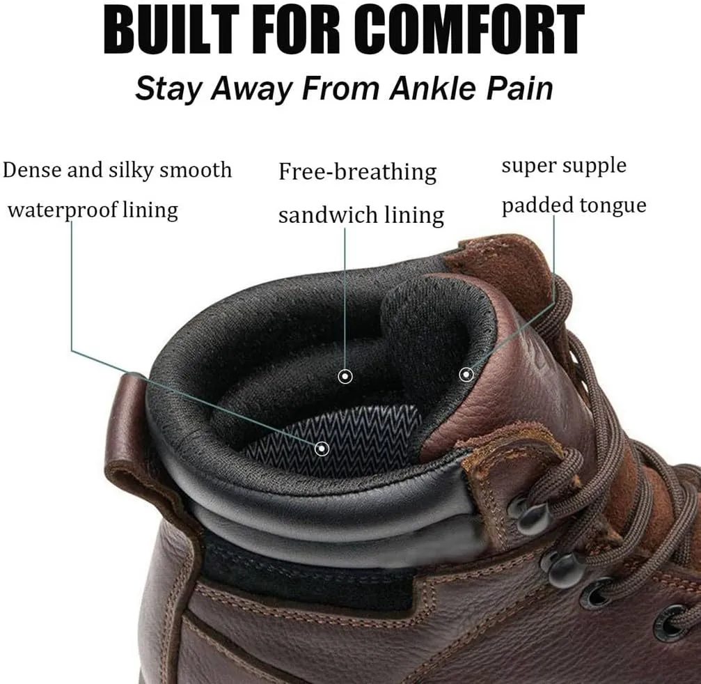 Men 6 Inch Waterproof Soft Toe Work Boots - Moc Toe,Construction Industrial Safety Leather Work Shoes,Oil/Slip Resistant Comfortable Wedge Outsole,EH Rated,Goodyear Welt,Lace Up,Heavy Duty