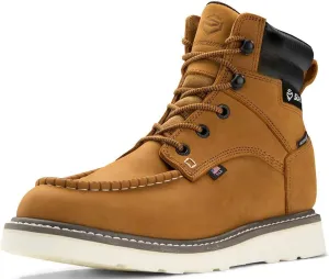Men 6 Inch Waterproof Soft Toe Work Boots - Moc Toe,Construction Industrial Safety Leather Work Shoes,Oil/Slip Resistant Comfortable Wedge Outsole,EH Rated,Goodyear Welt,Lace Up,Heavy Duty